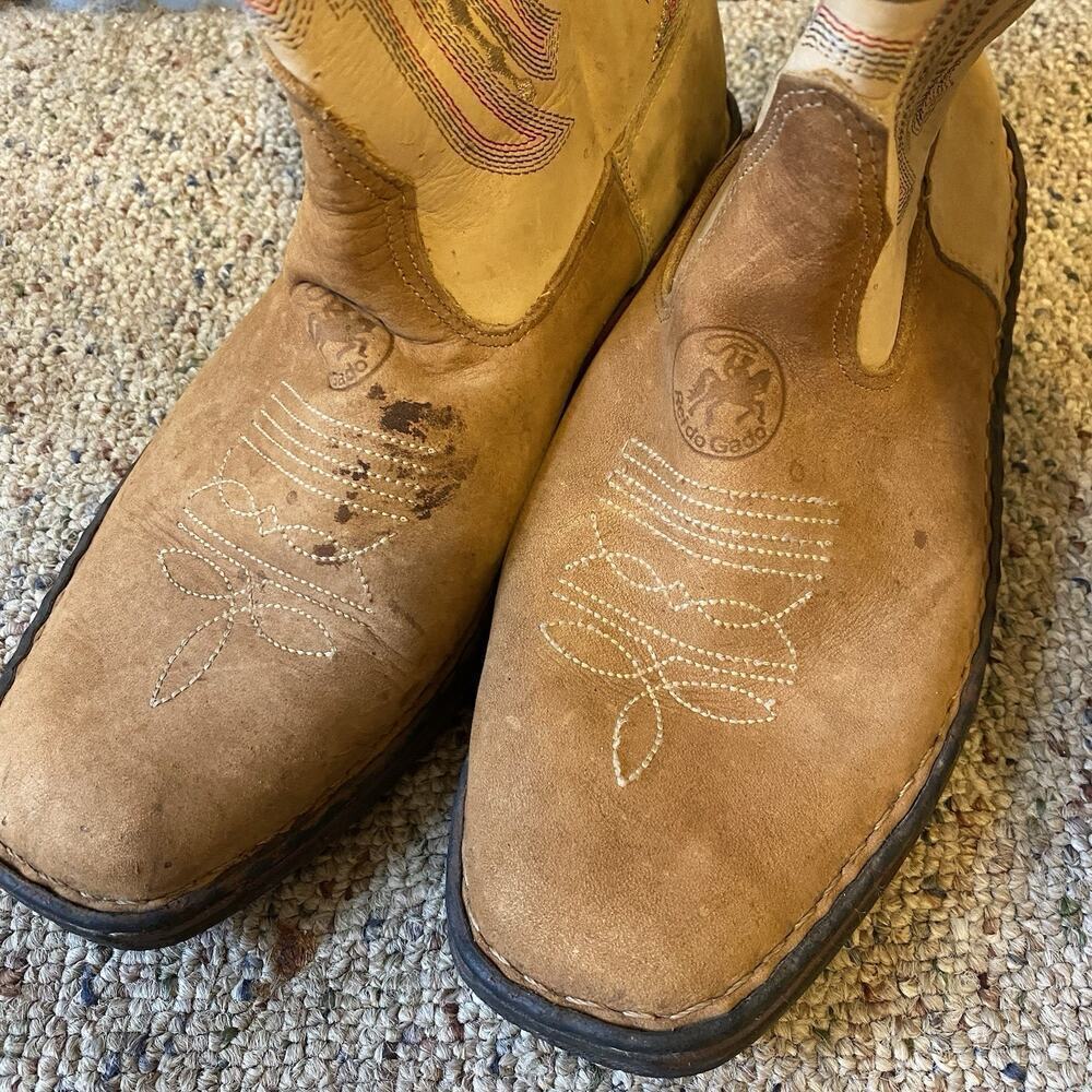 Reido Gado Beige Brown Leather Square Toe Cowboy Boots Western Sz 40/7US Unisex - Picture 7 of 10